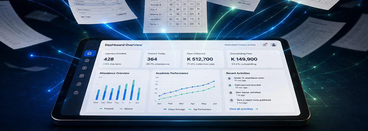 The Edu360 dashboard showing learners enrolled, attendance, fees collected and outstanding fees.